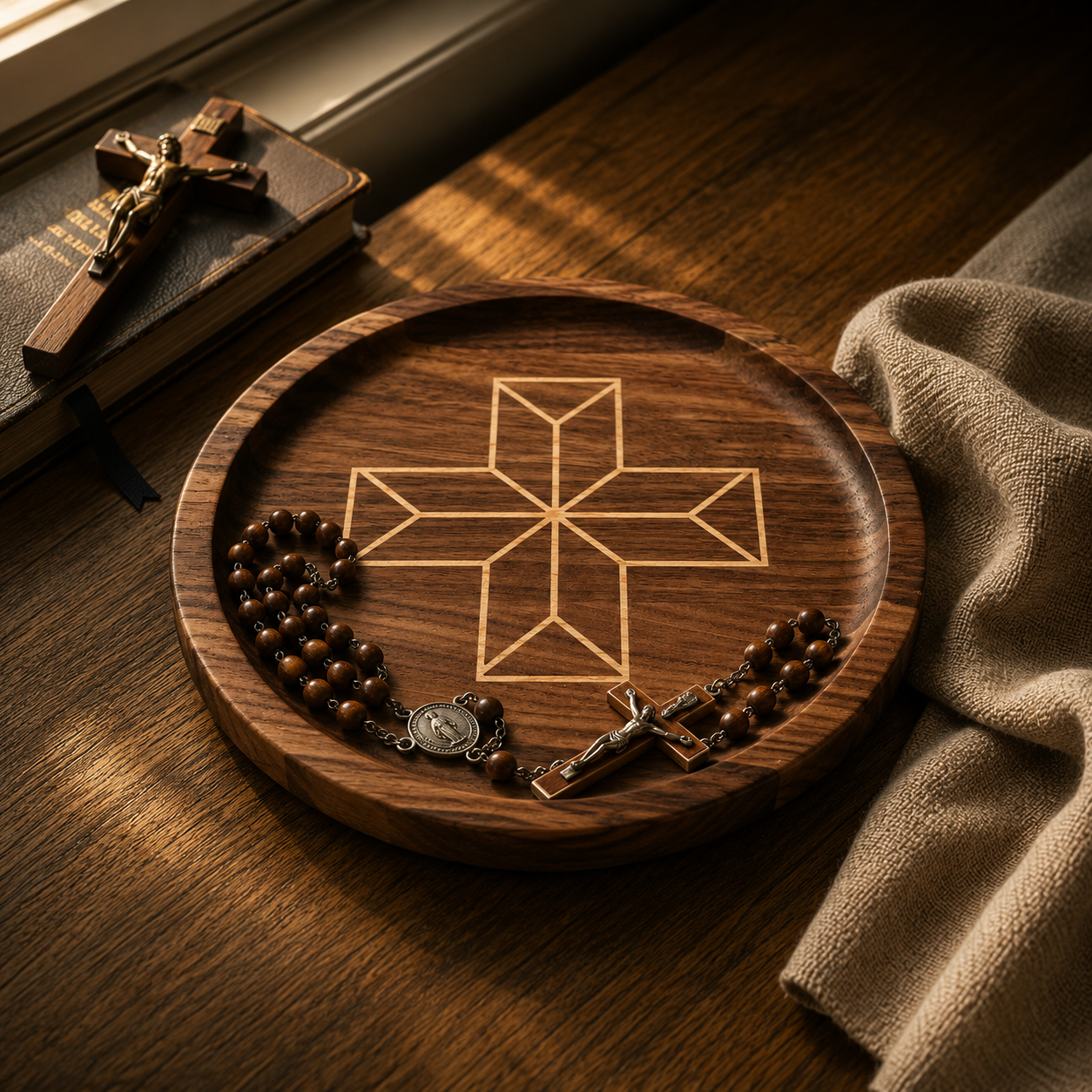 Geometric Cross Rosary Rest